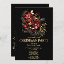 Rode Decoratieve Bloemen Kerstfeest Uitnodiging