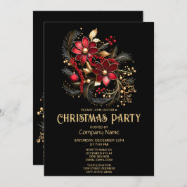 Rode Decoratieve Bloemen Kerstfeest Uitnodiging