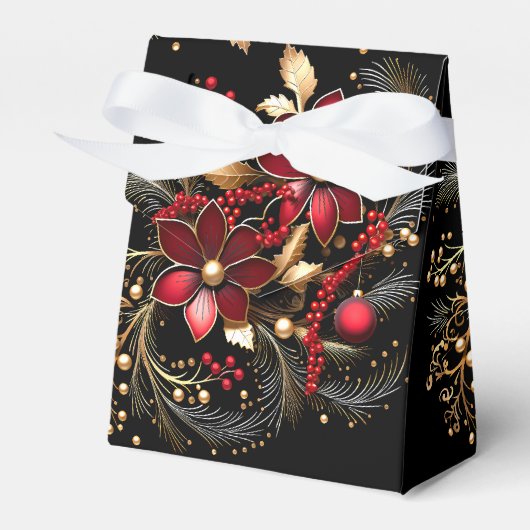 Rode Decoratieve Bloemen Vakantie Cadeaubox Bedankdoosjes (Voorkant Zijde)