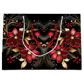 Rode Decoratieve Bloemen Vakantie Gift Bag Groot Cadeauzakje (Voorkant)