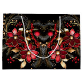 Rode Decoratieve Bloemen Vakantie Gift Bag Groot Cadeauzakje (Achterkant)