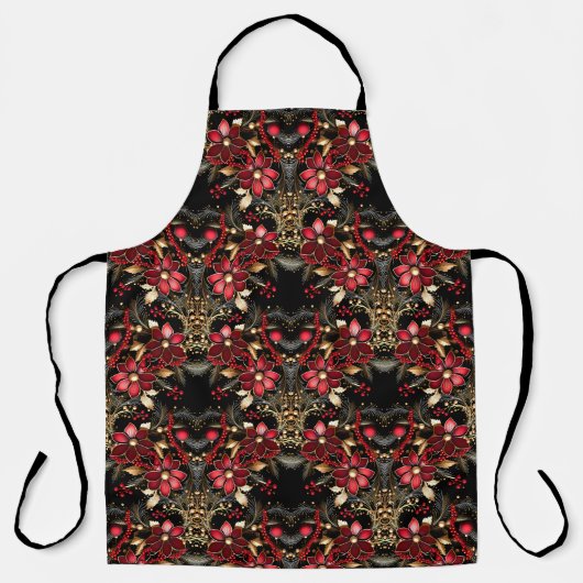 Rode decoratieve bloemen vakantie schort (Voorkant)