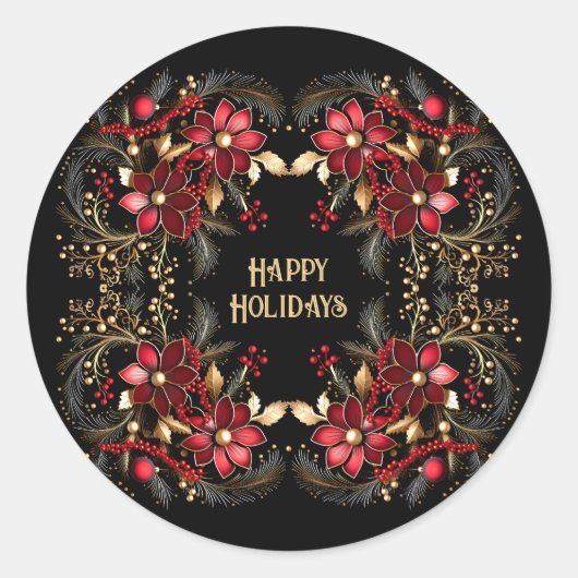 Rode Decoratieve Bloemen Vakantie Sticker (Voorkant)