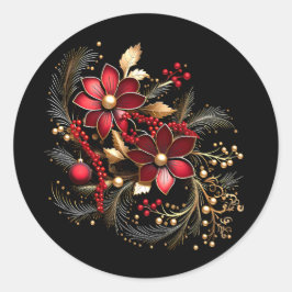 Rode Decoratieve Bloemen Vakantie Sticker