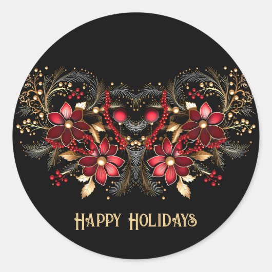 Rode Decoratieve Bloemen Vakantie Sticker (Voorkant)