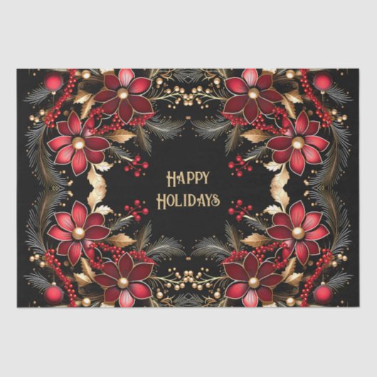 Rode Decoratieve Bloemen Vakantie Tissue Paper Tissuepapier (Voorkant)