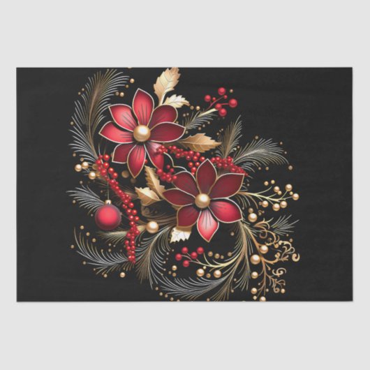 Rode Decoratieve Bloemen Vakantie Tissue Paper Tissuepapier (Voorkant)