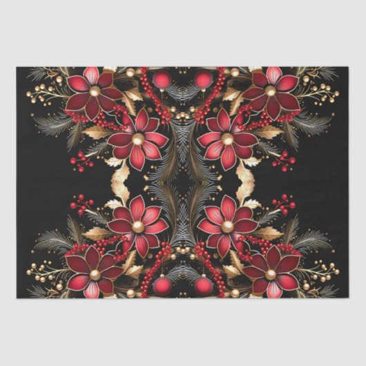 Rode Decoratieve Bloemen Vakantie Tissue Paper Tissuepapier (Voorkant)