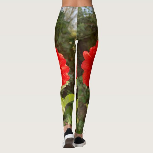 Rode decoratieve Dahlia Leggings (Achterkant)