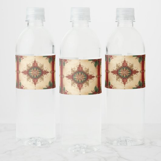 Rode decoratieve feestdagen waterfles etiket (Flessen)
