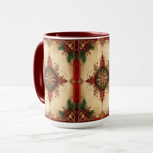 Rode decoratieve kerst mug mok (Voorkant links)