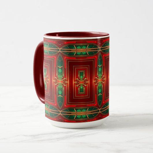 Rode decoratieve kerstbeker mok (Voorkant links)