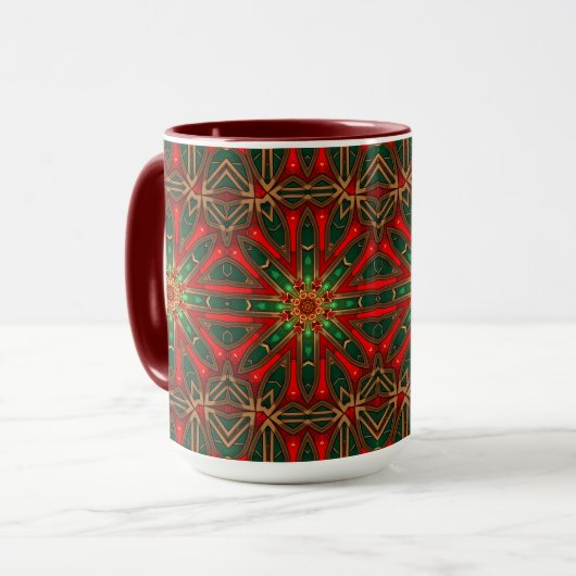Rode decoratieve kerstbeker mok (Voorkant links)
