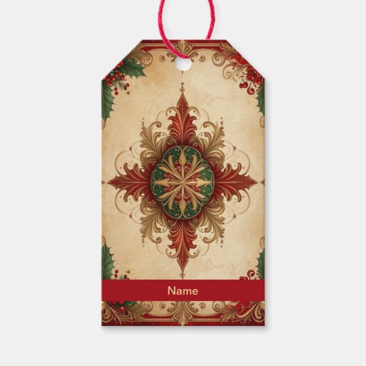Rode decoratieve kerstcadeaubijsluiter cadeaulabel (Voorkant)