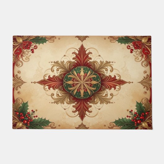 Rode decoratieve kerstmat deurmat (Voorkant)