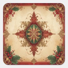 Rode decoratieve kerststicker vierkante sticker