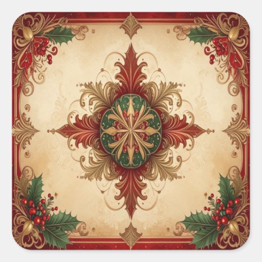 Rode decoratieve kerststicker vierkante sticker (Voorkant)