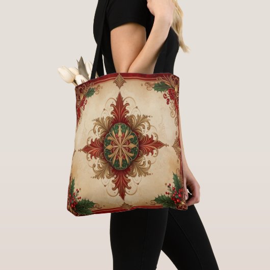 Rode decoratieve kersttas tote bag (Dichtbij)
