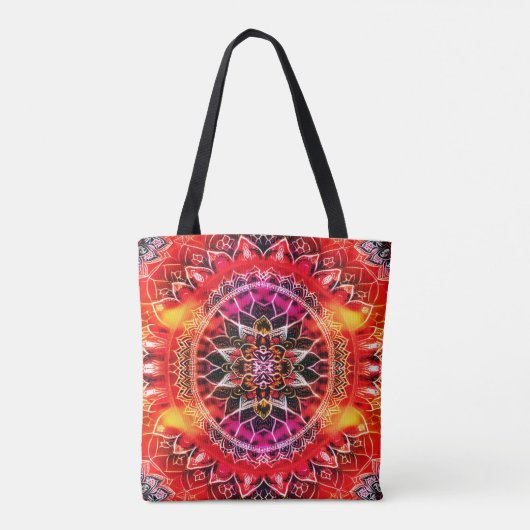 Rode Decoratieve Mandala Tote Bag (Achterkant)