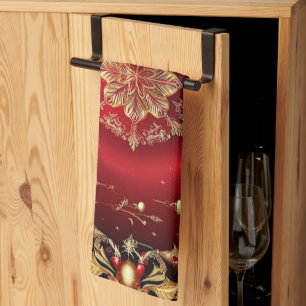 Rode decoratieve ornamenten vakantie keukendoek theedoek