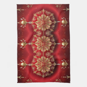 Rode decoratieve ornamenten vakantie keukenhanddoe theedoek