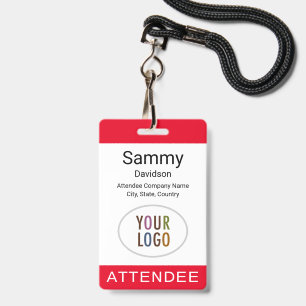 Rode deelnemersbadge evenement logo koordclip hasp badge
