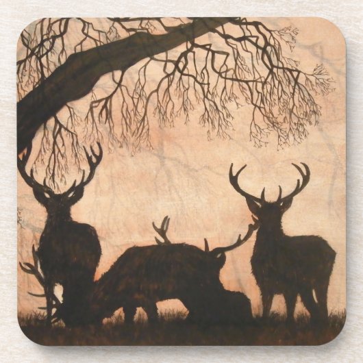 Rode Deer Stags Onderzetters ingesteld (Voorkant)