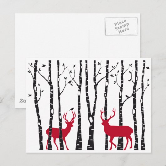 Rode deers in het bos van de vogelboom briefkaart (Voorkant / Achterkant)