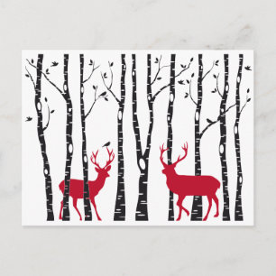 Rode deers in het bos van de vogelboom briefkaart