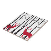Rode deers in het bos van de vogelboom tegeltje (Zijkant)