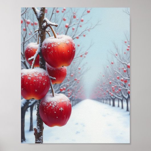 Rode dellicious appels en sneeuw poster (Voorkant)
