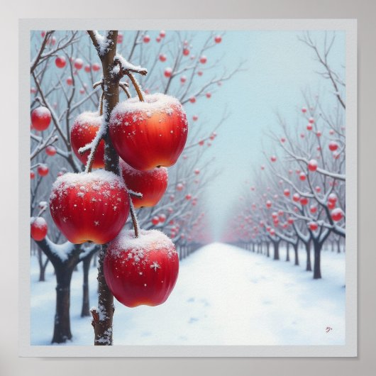 Rode dellicious appels met sneeuw poster (Voorkant)