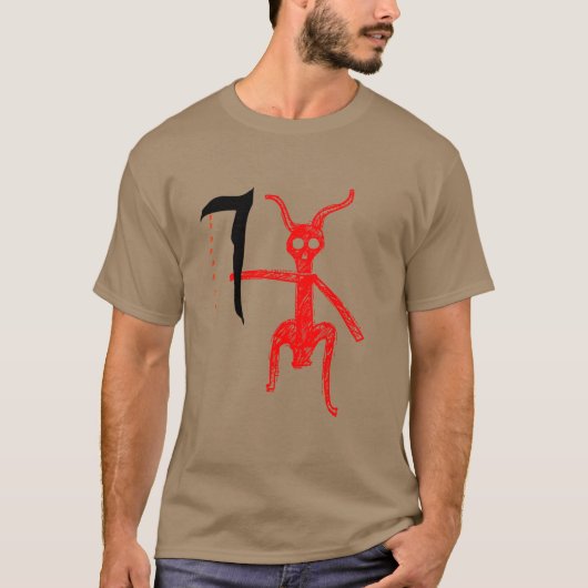 Rode demon met wapen t-shirt (Voorkant)
