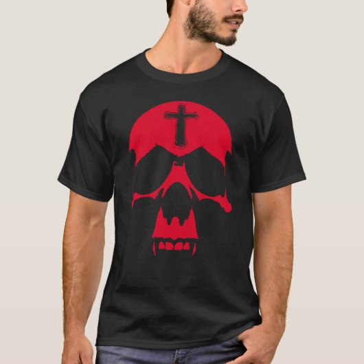 Rode demon schedel Gothisch grafisch ontwerp T-shirt (Voorkant)