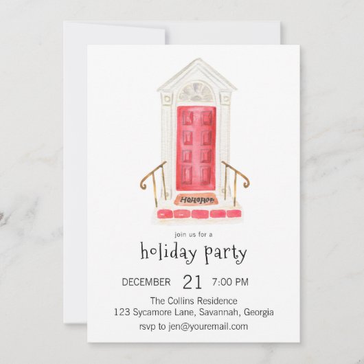 Rode deur Coquette Bow Kerst Party uitnodiging (Voorkant)