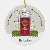 Rode deur Eerste Kerstmis in ons nieuwe huis Keramisch Ornament (Voorkant)