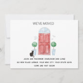 Rode deur en kat We hebben Verhuisd Nieuw Huis Aankondiging (Voorkant)