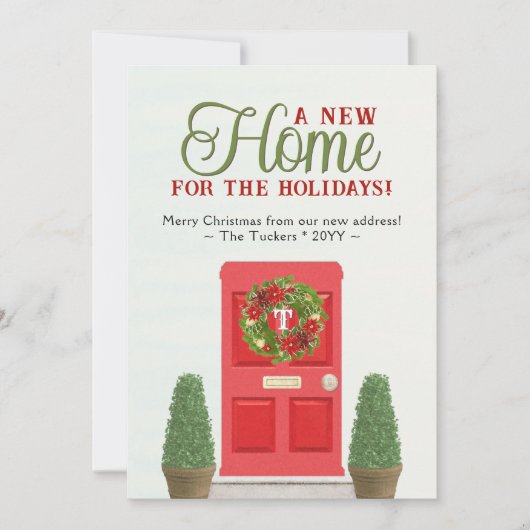 Rode deur en Topiaries Waterverf kerstbeweging Feestdagenkaart (Voorkant)