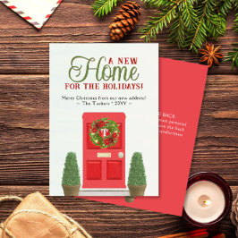 Rode deur en Topiaries Waterverf kerstbeweging Feestdagenkaart