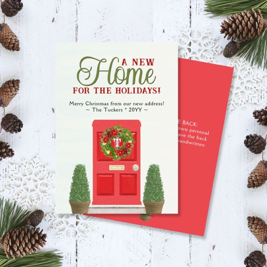 Rode deur en Topiaries Waterverf kerstbeweging Feestdagenkaart