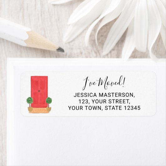 Rode deur Ik heb mijn retouradres verplaatst Etiket (Insitu)