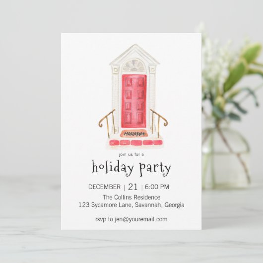 Rode deur Kerstmis Party uitnodiging (Staand voorkant)