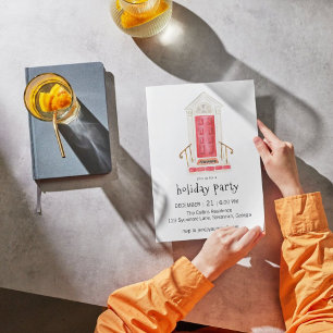 Rode deur Kerstmis Party uitnodiging