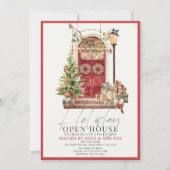 Rode deur Kerstmis vakantie open huis Feestdagenkaart (Voorkant)