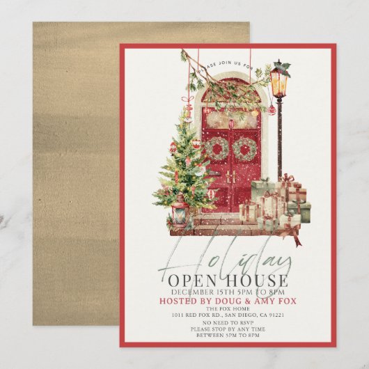 Rode deur Kerstmis vakantie open huis Feestdagenkaart (Voorkant / Achterkant)