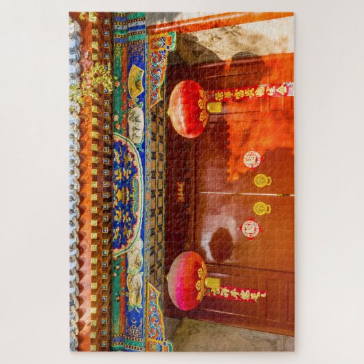 rode deur, lantaarns nieuwjaar legpuzzel (Verticaal)