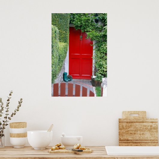 Rode deur met Boots Poster (Keuken)
