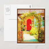 Rode deur met Floral Gate Briefkaart (Voorkant / Achterkant)
