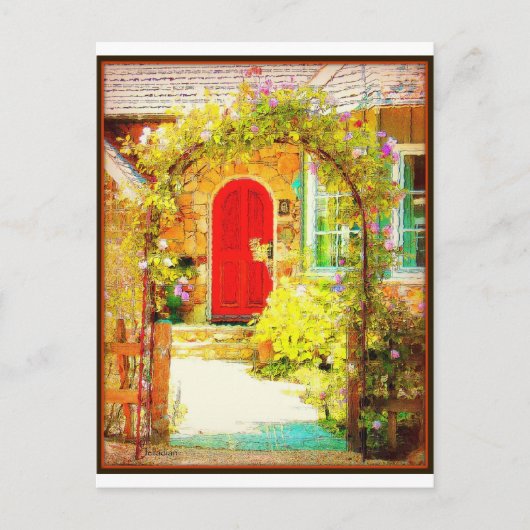 Rode deur met Floral Gate Briefkaart (Voorkant)