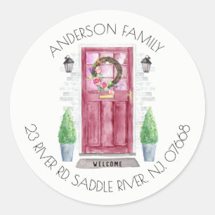 Rode deur Nieuwe sticker van label voor thuisadr